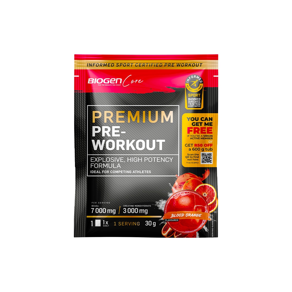 Premium Pre-Workout Blood Orange Sample Sachet – 30g